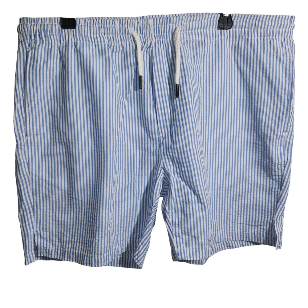 RNT23 Mens‎ Seersucker Striped Shorts Blue White Elastic Waist 3XL ART-2516-1
